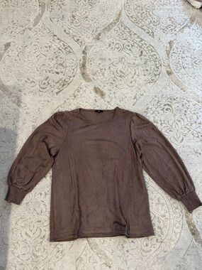 Oh Brown Long Sleeve Puff Cuff Top